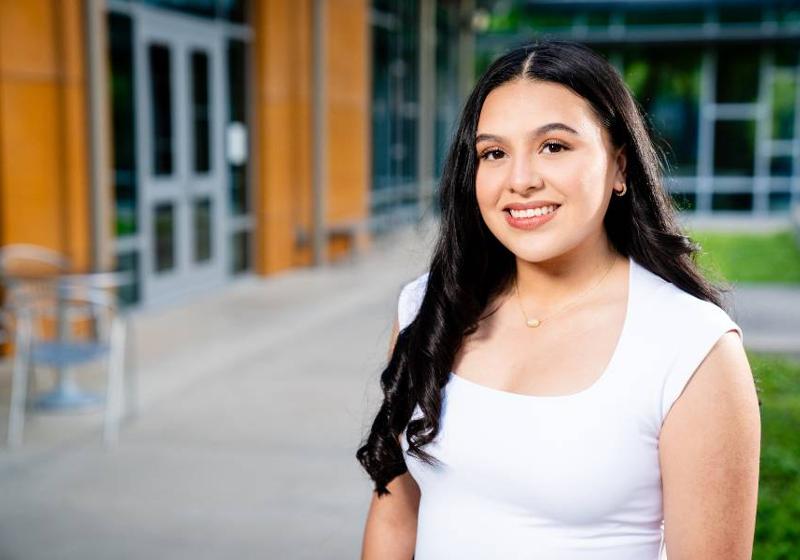 Ashley Renteria in the Founders Hall Courtyard