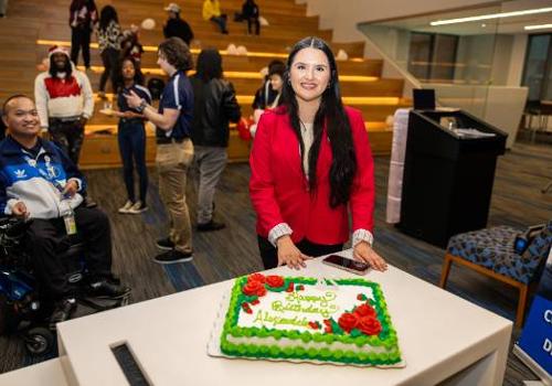 Alex Renteria Celebrates Her Birthday with a Cake from SGA Leaders and Members