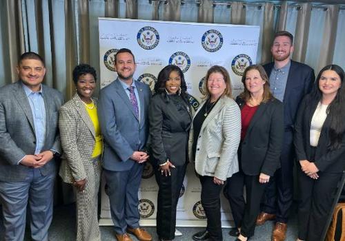 Alex Renteria (far right) with Rep. Jasmine Crockett (middle) and Dallas City Manager Kim Tolbert (second from left)