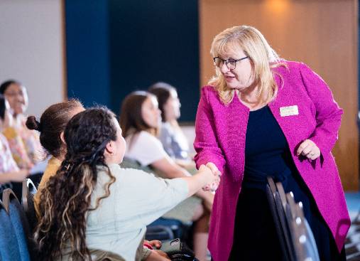 Dr. Christine Remley, Dean of the UNT Dallas School of Education, at a Teacher Induction Ceremony
