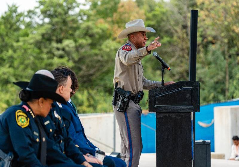 Chief Jeremy Sherrod, Regional Director for DPS, Speaks to Students as Fellow Pubic Safety Leaders Listen