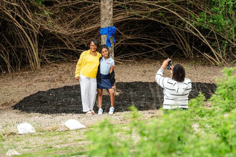 Relatives Gather for a Photo at the Trailblazer Tree of Life, Following the Inaugural Campus Memorial Service, The Trailblazer Tribute, on April 15, 2026