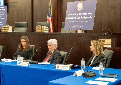 Hon. Nathan Hecht Listens During Panel Discussion on Threats to Judges and Judicial Personnel