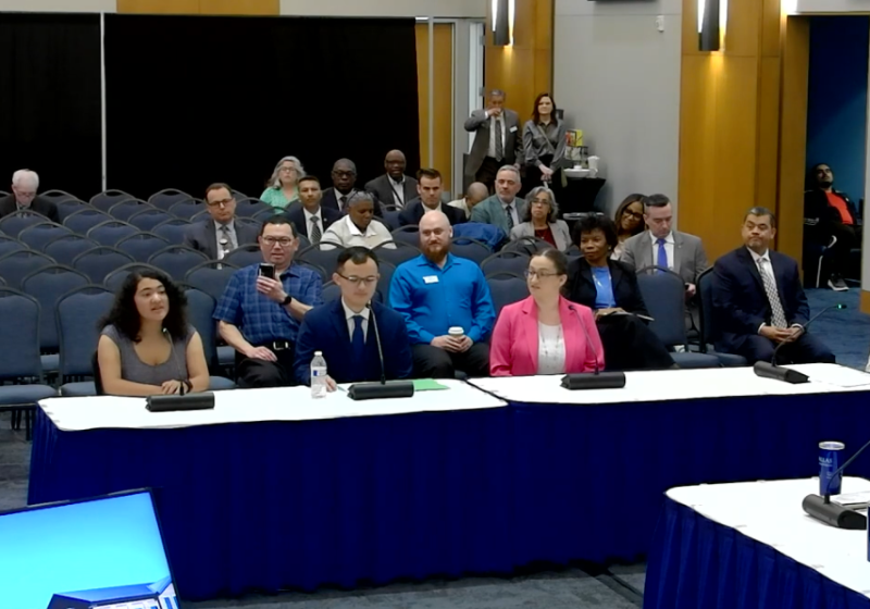Isabelle Chung (far left) Speaks at the UNT System Board of Regents Meeting in May 2024