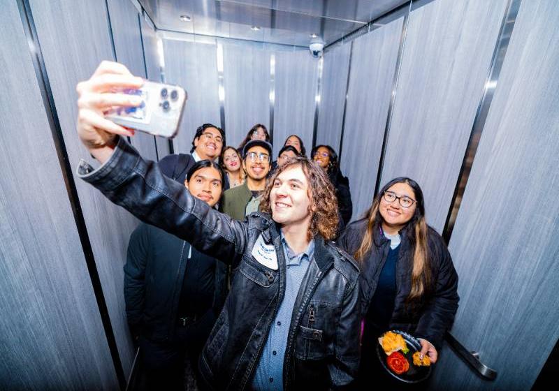 Students Take a Selfie in Elevator of the New STEM Building