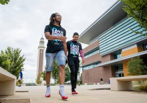 students walking in high heels