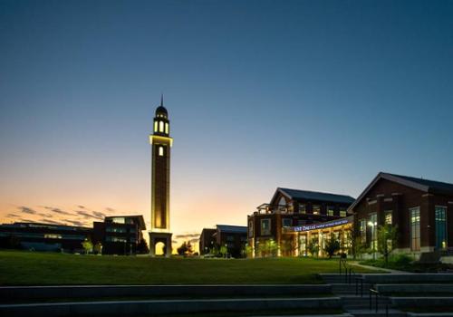 unt dallas campus, ryan tower in night sky