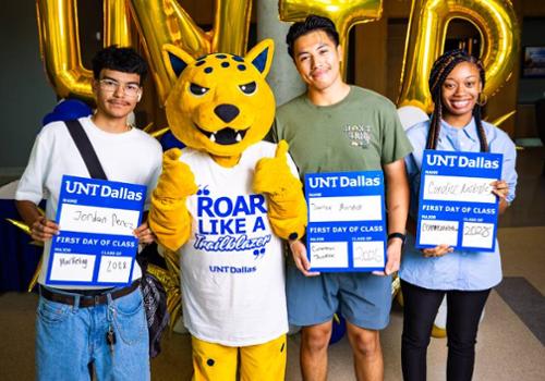 students with mascot Jax