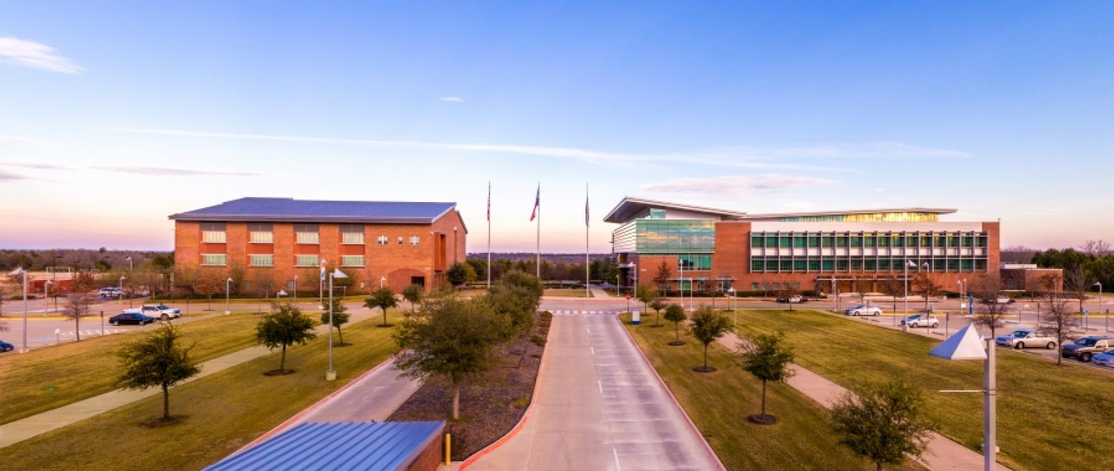 aerial view of the front of unt dallas campus