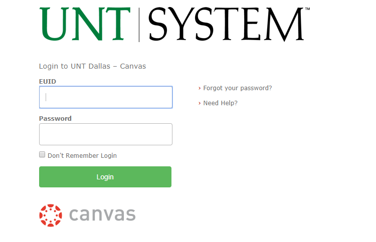 Canvas login screen