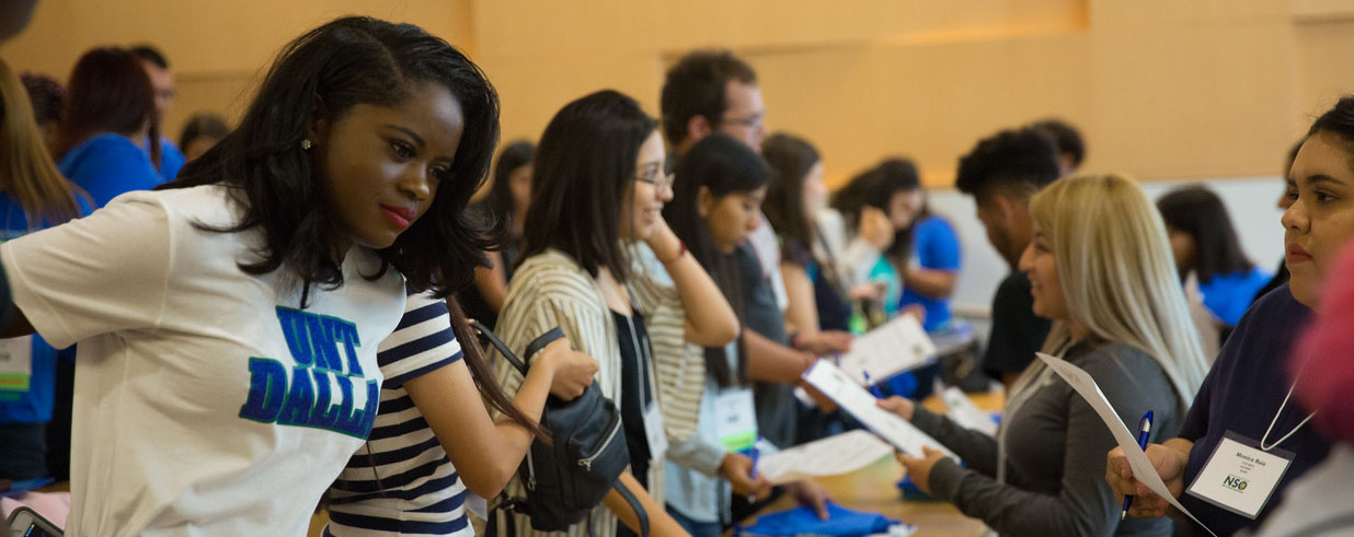 Students attending orientation