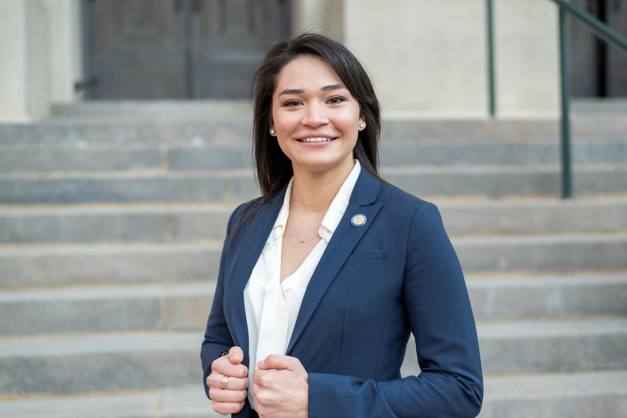 rossina ortega in front of law center